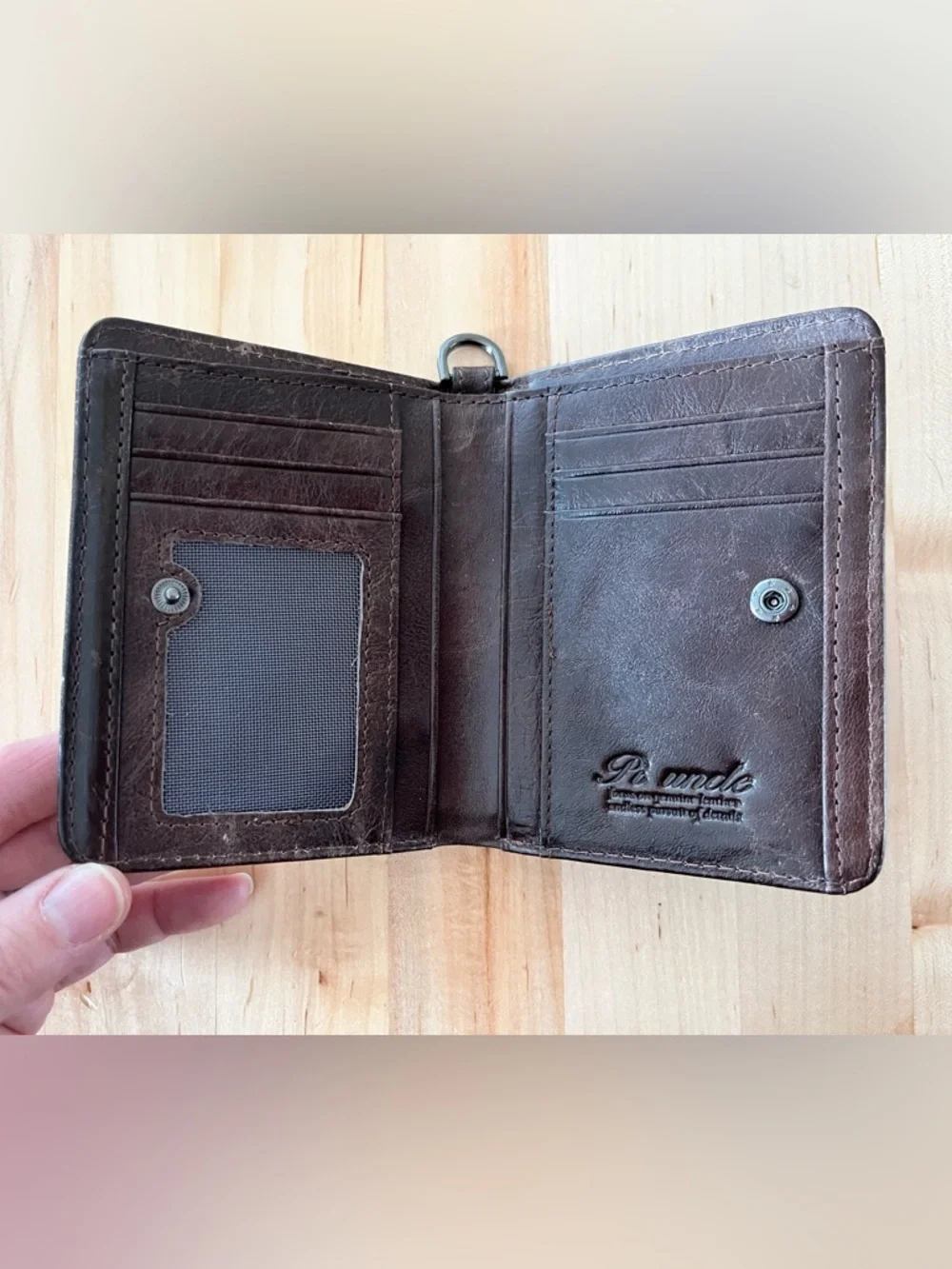 Pi uncle Embossed Brown Leather Zip Wallet